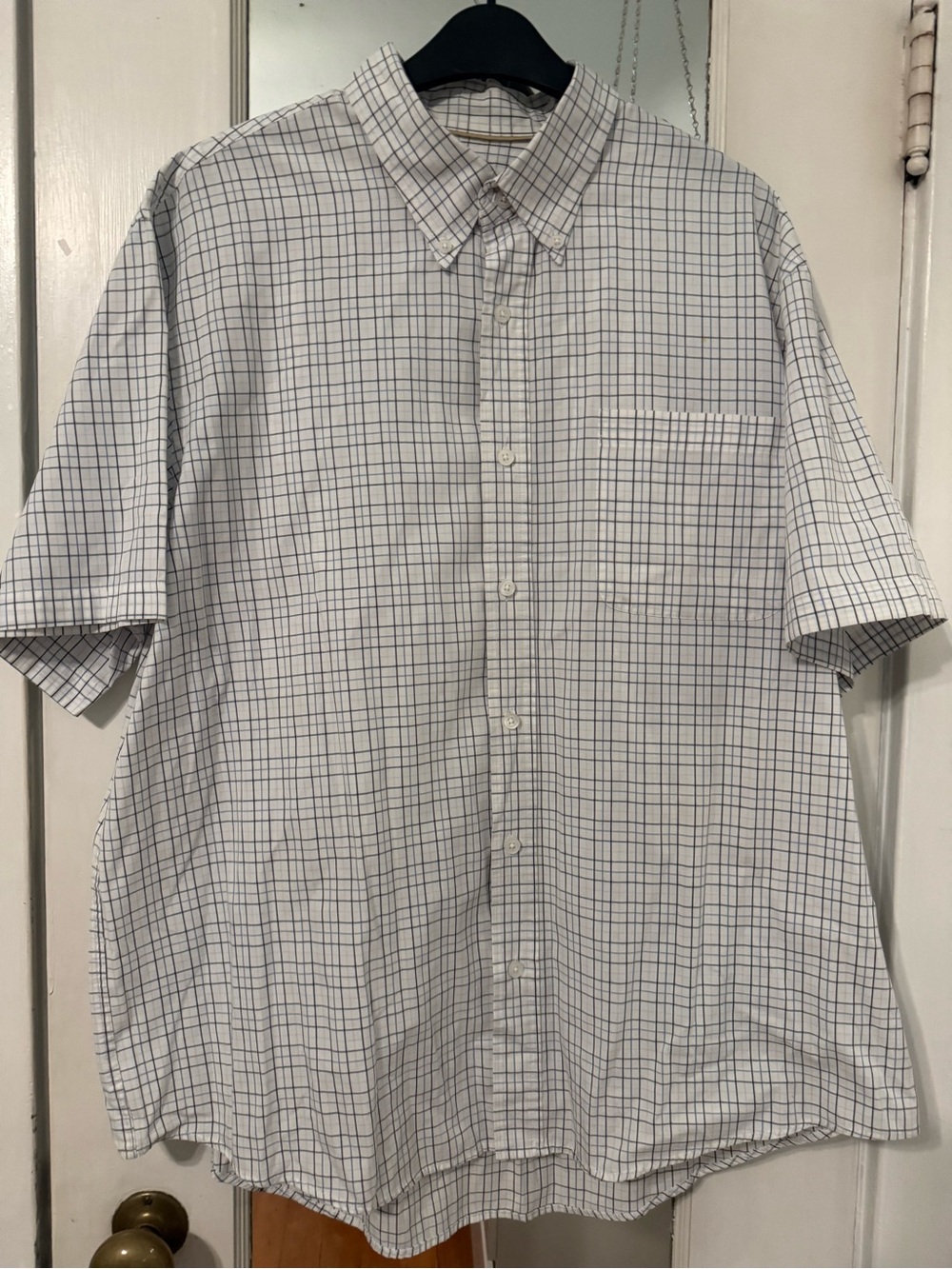 Basic Editions Men's White Navy Grid Plaid Short sleeve button down Size XL